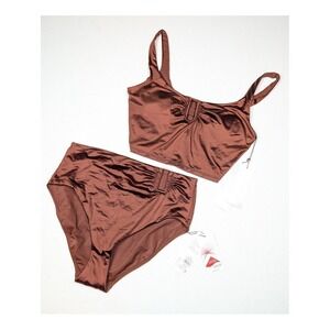 CALIA Two Piece Swimsuit Small Shiny Bikini Top Embellished Bottom UPF 50+ NEW